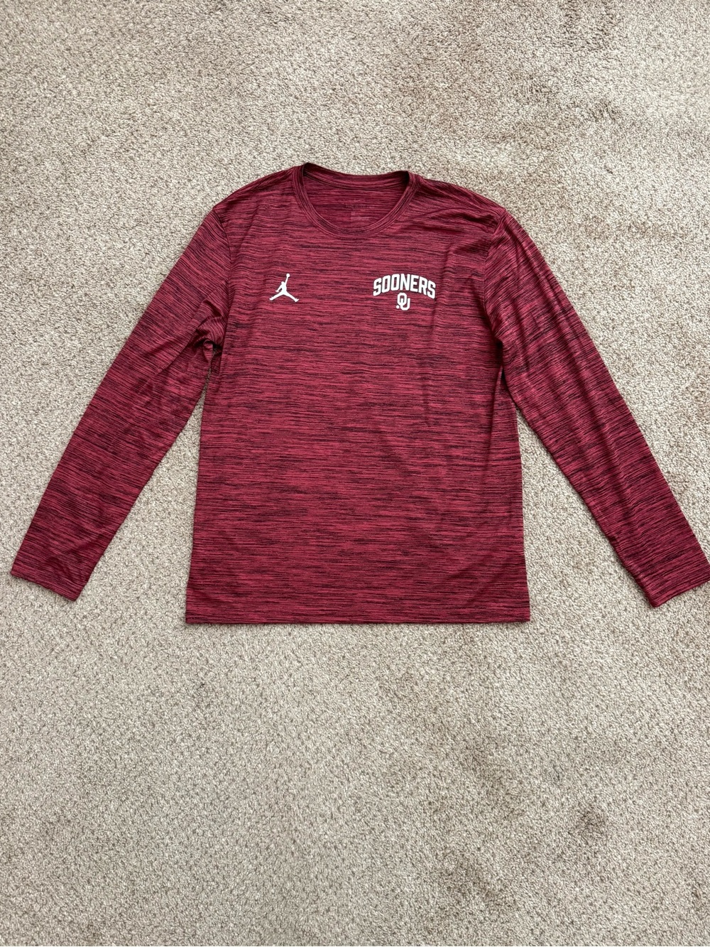 OU Nike Jordan Crimson Heathered Long Sleeve Performance DriFit Top Mens Large